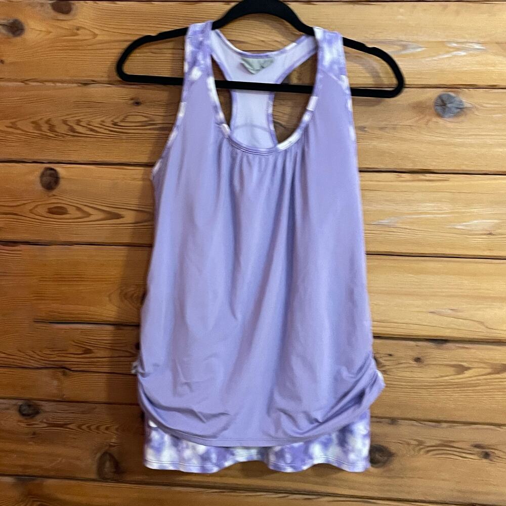 Athleta Royal Pigeon 2 Layer Tank Women's Size M Lavender Racerback Scrunch Top
